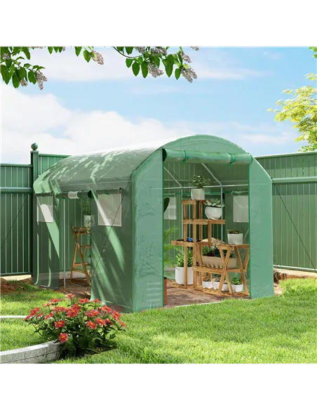 Outsunny 9.8 x 6.6ft Walk-In Polytunnel Greenhouse - Green