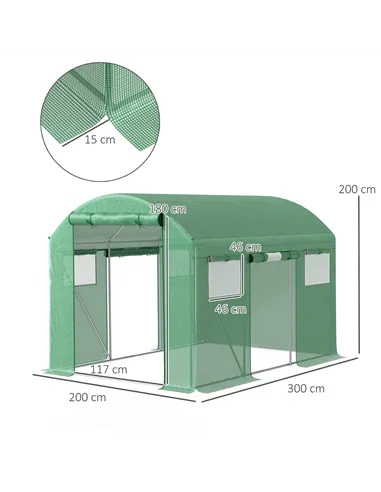 Outsunny 9.8 x 6.6ft Walk-In Polytunnel Greenhouse - Green