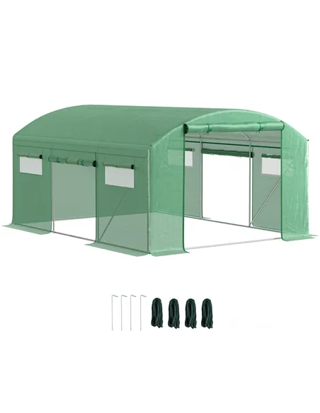 Outsunny 13 x 9.8ft Walk-In Polytunnel Greenhouse - Green