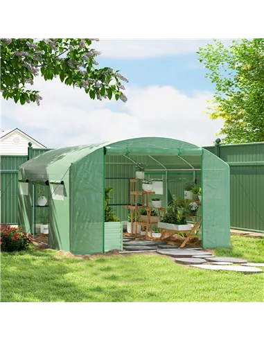 Outsunny 13 x 9.8ft Walk-In Polytunnel Greenhouse - Green