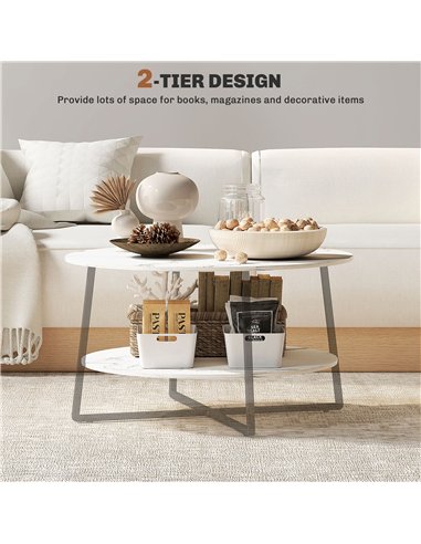 HOMCOM Two-Tier Marble-Effect Coffee Table - White/Black