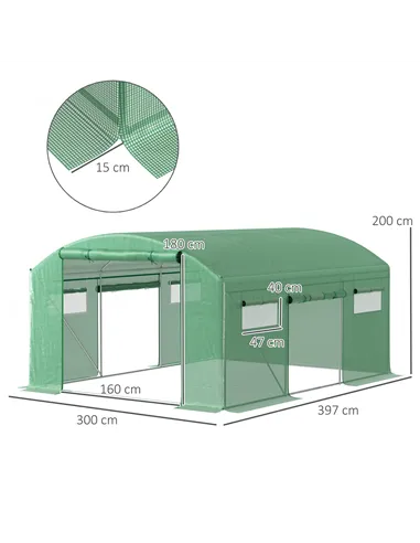 Outsunny 13 x 9.8ft Walk-In Polytunnel Greenhouse - Green