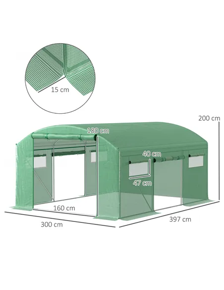 Outsunny 13 x 9.8ft Walk-In Polytunnel Greenhouse - Green