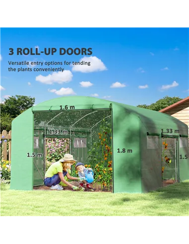 Outsunny 13 x 9.8ft Walk-In Polytunnel Greenhouse - Green