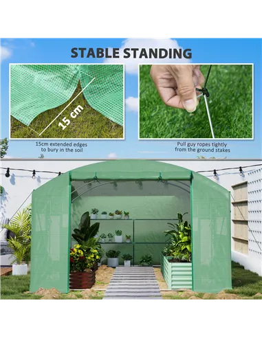 Outsunny 13 x 9.8ft Walk-In Polytunnel Greenhouse - Green