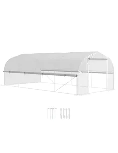 Outsunny 19.5 x 9.8ft Tunnel Greenhouse, with Accessories - White