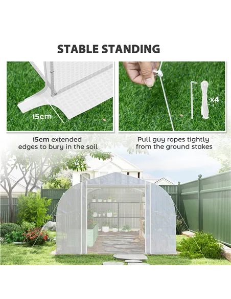 Outsunny 19.5 x 9.8ft Tunnel Greenhouse, with Accessories - White