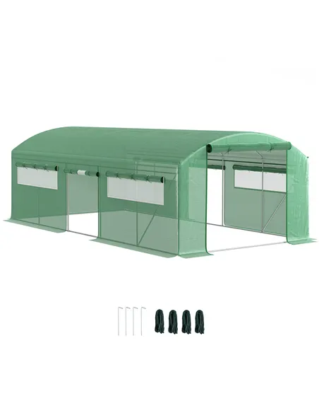 Outsunny 19 x 9.8ft Walk-In Polytunnel Greenhouse - Green