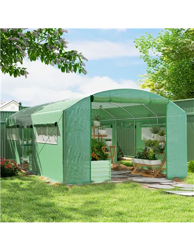 Outsunny 19 x 9.8ft Walk-In Polytunnel Greenhouse - Green