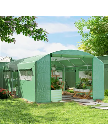 Outsunny 19 x 9.8ft Walk-In Polytunnel Greenhouse - Green