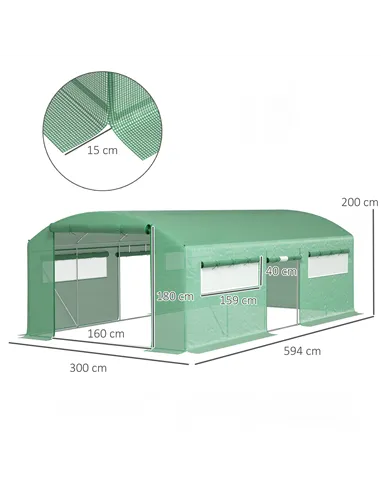 Outsunny 19 x 9.8ft Walk-In Polytunnel Greenhouse - Green