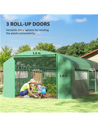 Outsunny 19 x 9.8ft Walk-In Polytunnel Greenhouse - Green