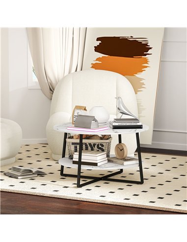 HOMCOM Two-Tier Marble-Effect Coffee Table - White/Black