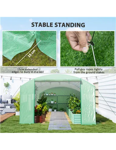 Outsunny 19 x 9.8ft Walk-In Polytunnel Greenhouse - Green