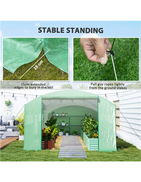 Outsunny 19 x 9.8ft Walk-In Polytunnel Greenhouse - Green
