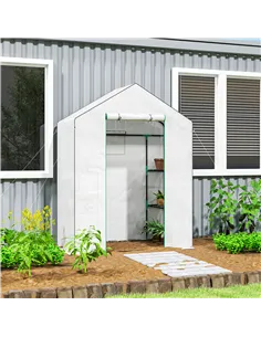Outsunny 143 x 74cm Walk-In Greenhouse, with Shelves - White 2