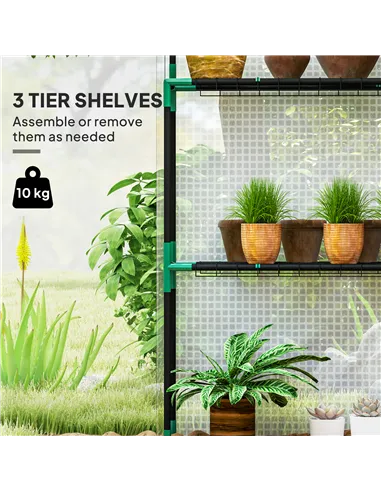 Outsunny 143 x 74cm Walk-In Greenhouse, with Shelves - White