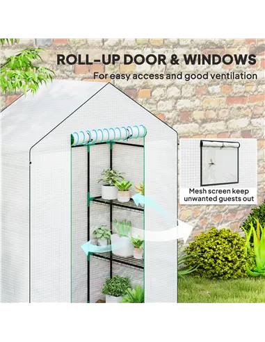 Outsunny 143 x 74cm Walk-In Greenhouse, with Shelves - White