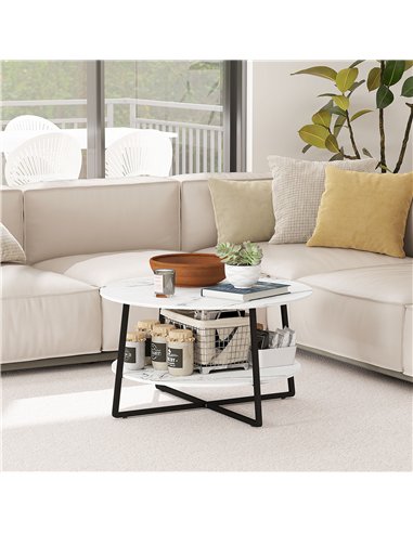 HOMCOM Two-Tier Marble-Effect Coffee Table - White/Black