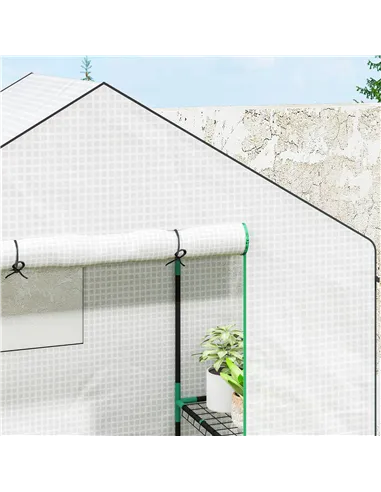 Outsunny 143 x 74cm Walk-In Greenhouse, with Shelves - White