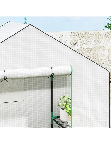 Outsunny 143 x 74cm Walk-In Greenhouse, with Shelves - White