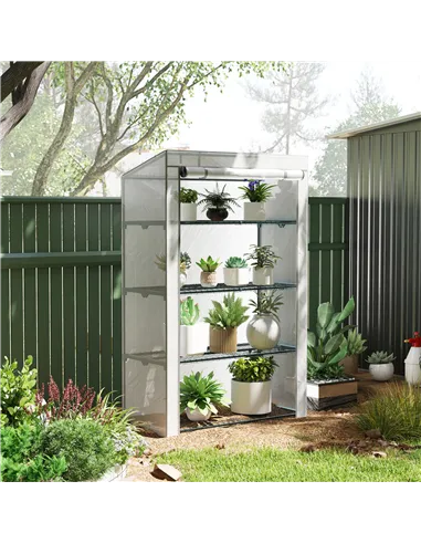 Outsunny Four-Tier Mini Greenhouse - Grey/White