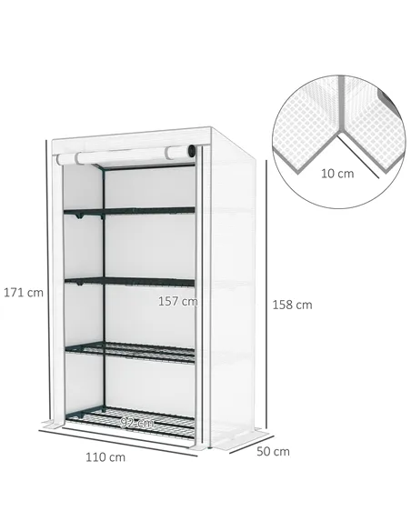 Outsunny Four-Tier Mini Greenhouse - Grey/White