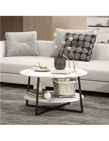 HOMCOM Two-Tier Marble-Effect Coffee Table - White/Black