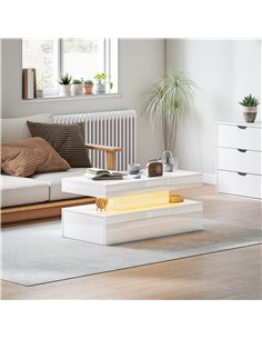 HOMCOM LED Coffee Table with Storage - High Gloss White 2