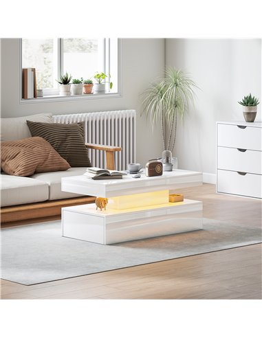 HOMCOM LED Coffee Table with Storage - High Gloss White