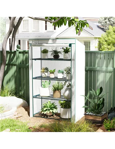 Outsunny Four-Tier Mini Greenhouse - Green/White