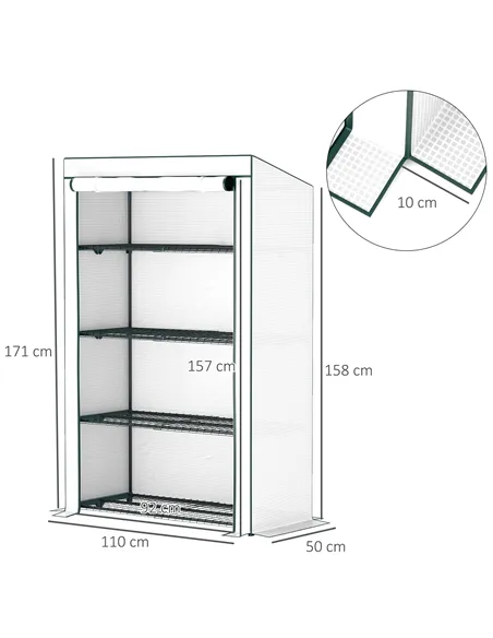Outsunny Four-Tier Mini Greenhouse - Green/White