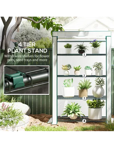 Outsunny Four-Tier Mini Greenhouse - Green/White