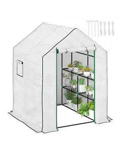 Outsunny 143 x 140cm Walk-In Greenhouse, with Accessories - White