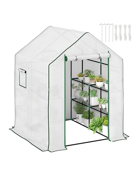 Outsunny 143 x 140cm Walk-In Greenhouse, with Accessories - White