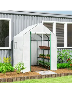 Outsunny 143 x 140cm Walk-In Greenhouse, with Accessories - White 2