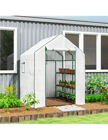 Outsunny 143 x 140cm Walk-In Greenhouse, with Accessories - White