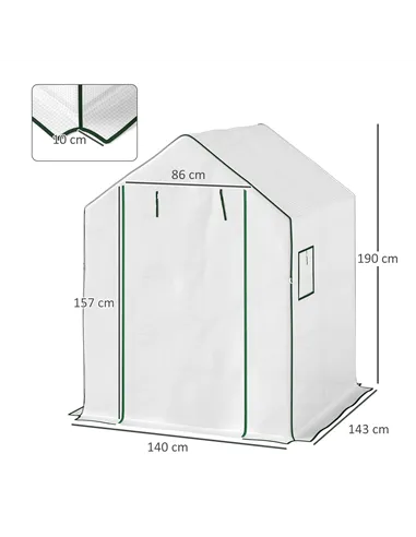 Outsunny 143 x 140cm Walk-In Greenhouse, with Accessories - White