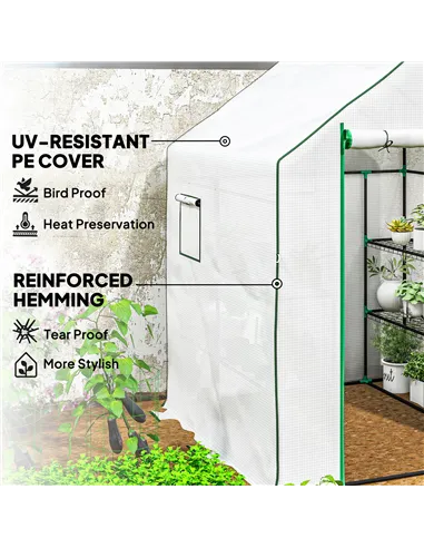 Outsunny 143 x 140cm Walk-In Greenhouse, with Accessories - White