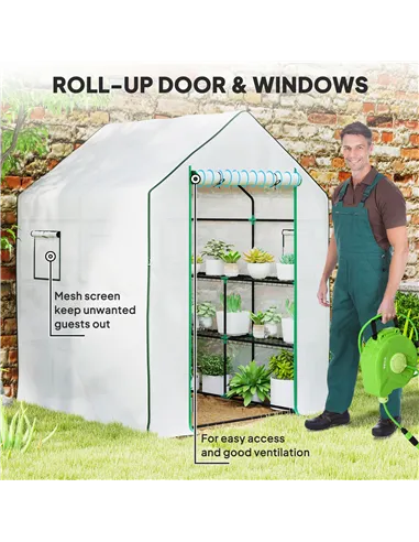 Outsunny 143 x 140cm Walk-In Greenhouse, with Accessories - White