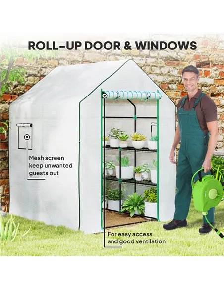Outsunny 143 x 140cm Walk-In Greenhouse, with Accessories - White