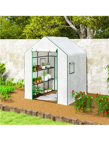 Outsunny 143 x 140cm Walk-In Greenhouse, with Accessories - White