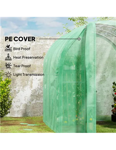 Outsunny 3 x 2 x 2m Polytunnel Greenhouse with Hinged Door, Walk-in Grow House Tent with PE Cover and Galvanised Steel Frame, Gr