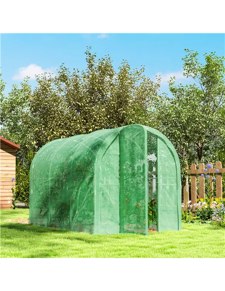 Outsunny 3 x 2 x 2m Polytunnel Greenhouse with Hinged Door, Walk-in Grow House Tent with PE Cover and Galvanised Steel Frame, Gr