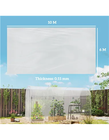 Outsunny 6 X 10m Heavy Duty (150um/6mil) Polypropylene Greenhouse Cover Replacement, UV Resistant Waterproof Plastic Polytunnel 