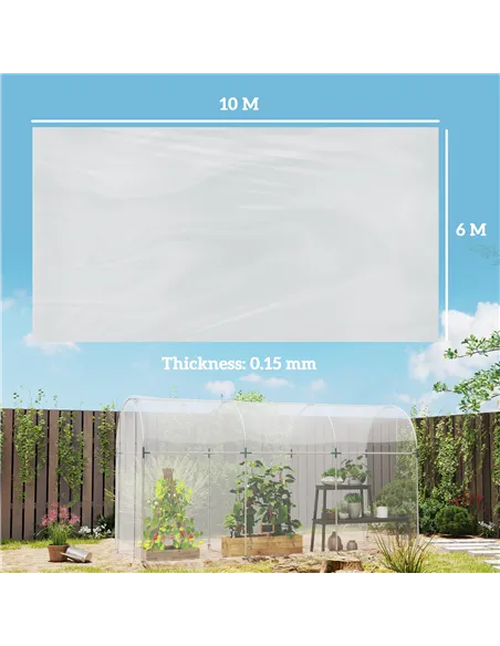Outsunny 6 X 10m Heavy Duty (150um/6mil) Polypropylene Greenhouse Cover Replacement, UV Resistant Waterproof Plastic Polytunnel 