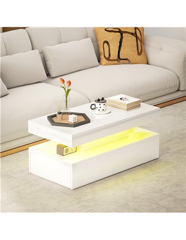 HOMCOM LED Coffee Table with Storage - High Gloss White