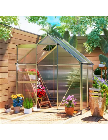 Outsunny 192.5 x 131cm Walk-In Polycarbonate Greenhouse - Silver-Tone