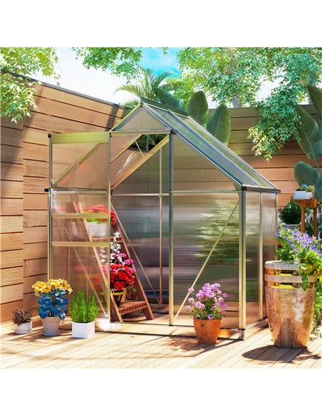 Outsunny 192.5 x 131cm Walk-In Polycarbonate Greenhouse - Silver-Tone