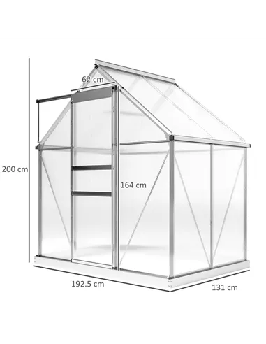 Outsunny 192.5 x 131cm Walk-In Polycarbonate Greenhouse - Silver-Tone